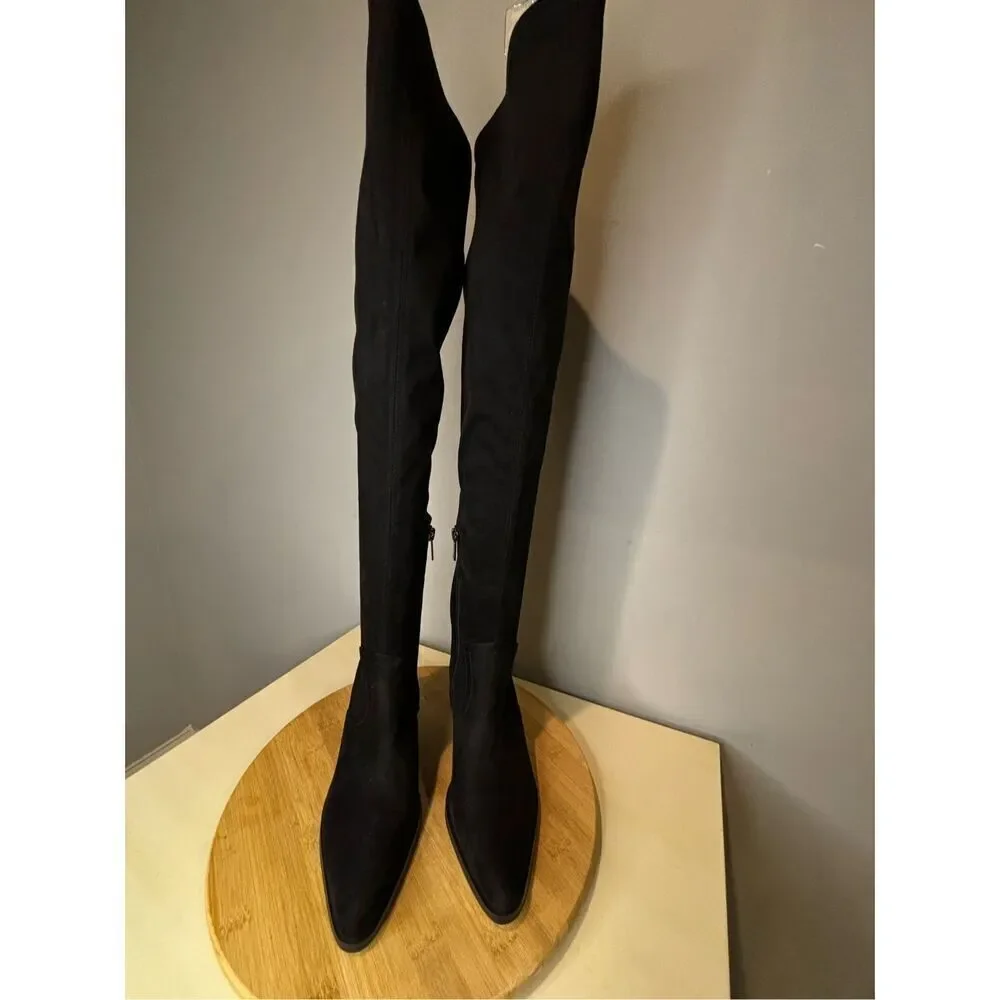 Marc Fisher Women's Suede Knee High Side Zip Heeled‎ Boots Black Size 6M